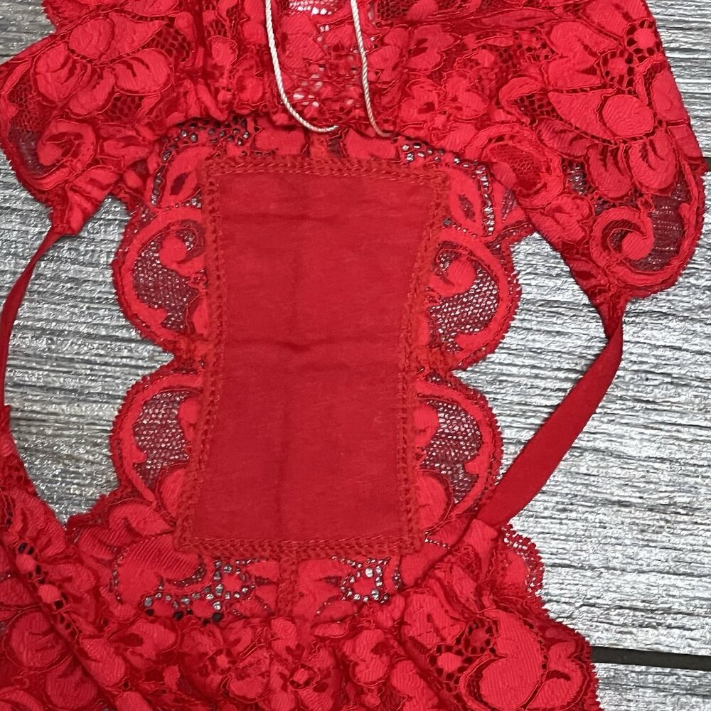 NWT Free People x WE ARE HAH Chase Me Down Panty Medium Siren Red Lace Panties - Picture 8 of 11